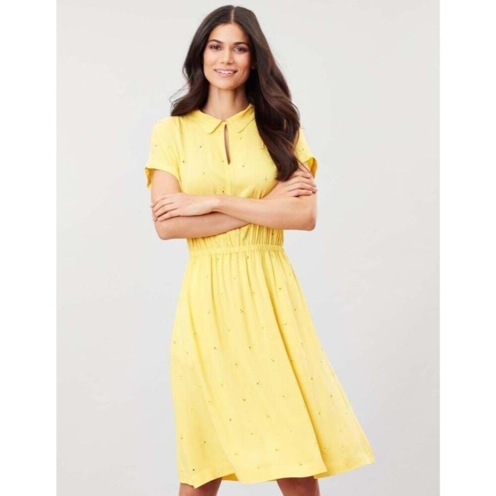 Joules women Yellow Etty Broderie Knee Length Dress size 8 US (12 UK 40 EU) $100